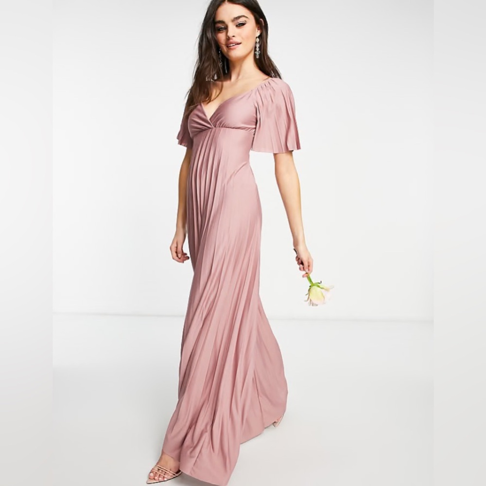ASOS Design - Pleated twist back cap sleeve maxi dress